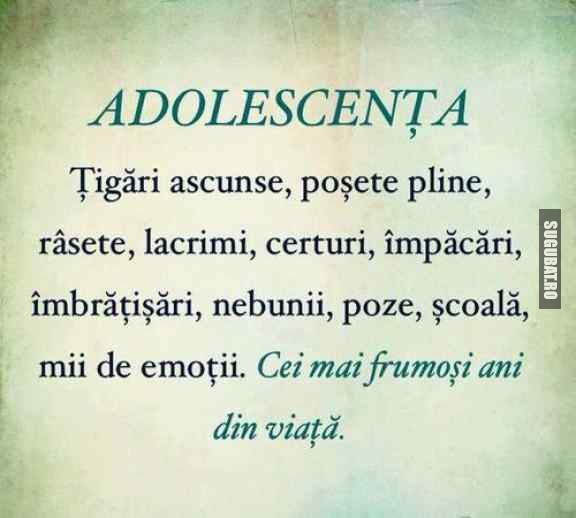 Adolescenta - tigari ascunse, posete pline ...