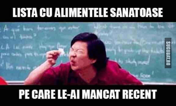 Lista cu alimentele sanatoase pe care le-ai mancat recent