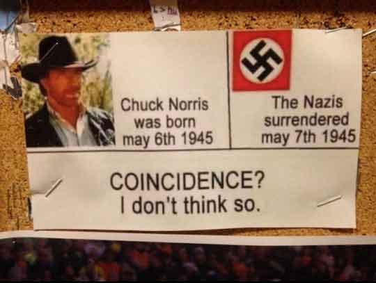 Chuck Norris s-a nascut cu o zi inainte ca nazistii sa se predea. Coincidenta?